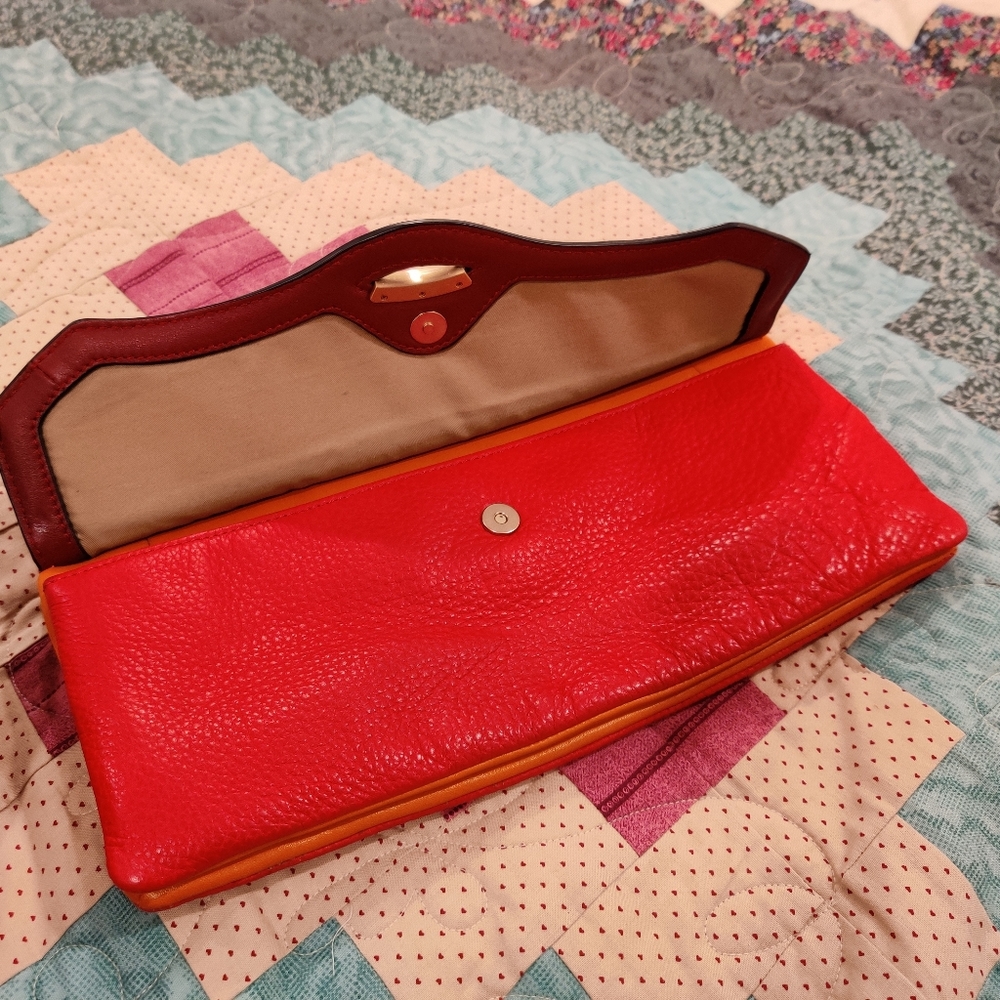Large T Tahari Leather & Nubuck Clutch - Picture 4 of 13